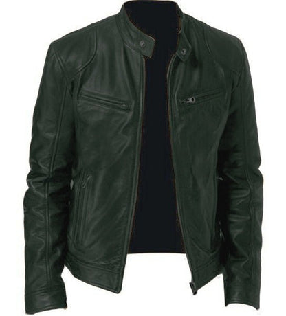 Cardigan masculino com zíper jaqueta de couro bolsos de moda gola alta shorts top roupas - fardyStore