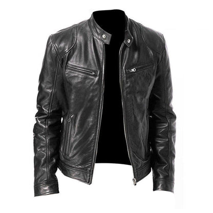 Cardigan masculino com zíper jaqueta de couro bolsos de moda gola alta shorts top roupas - fardyStore