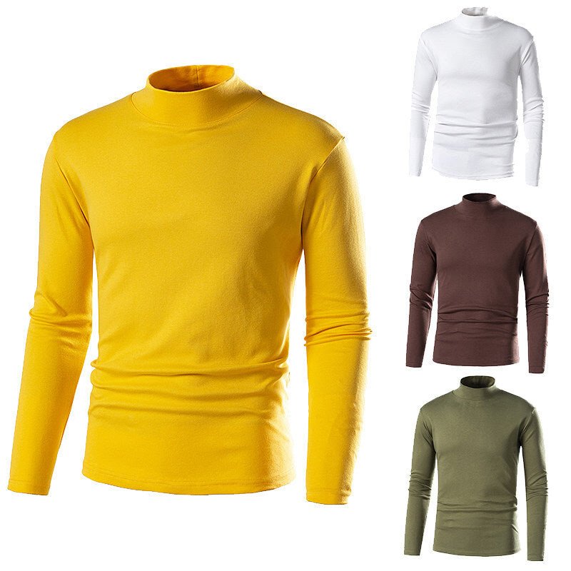 Gola alta de estilista masculina versátil e slim fit com mangas compridas - fardyStore