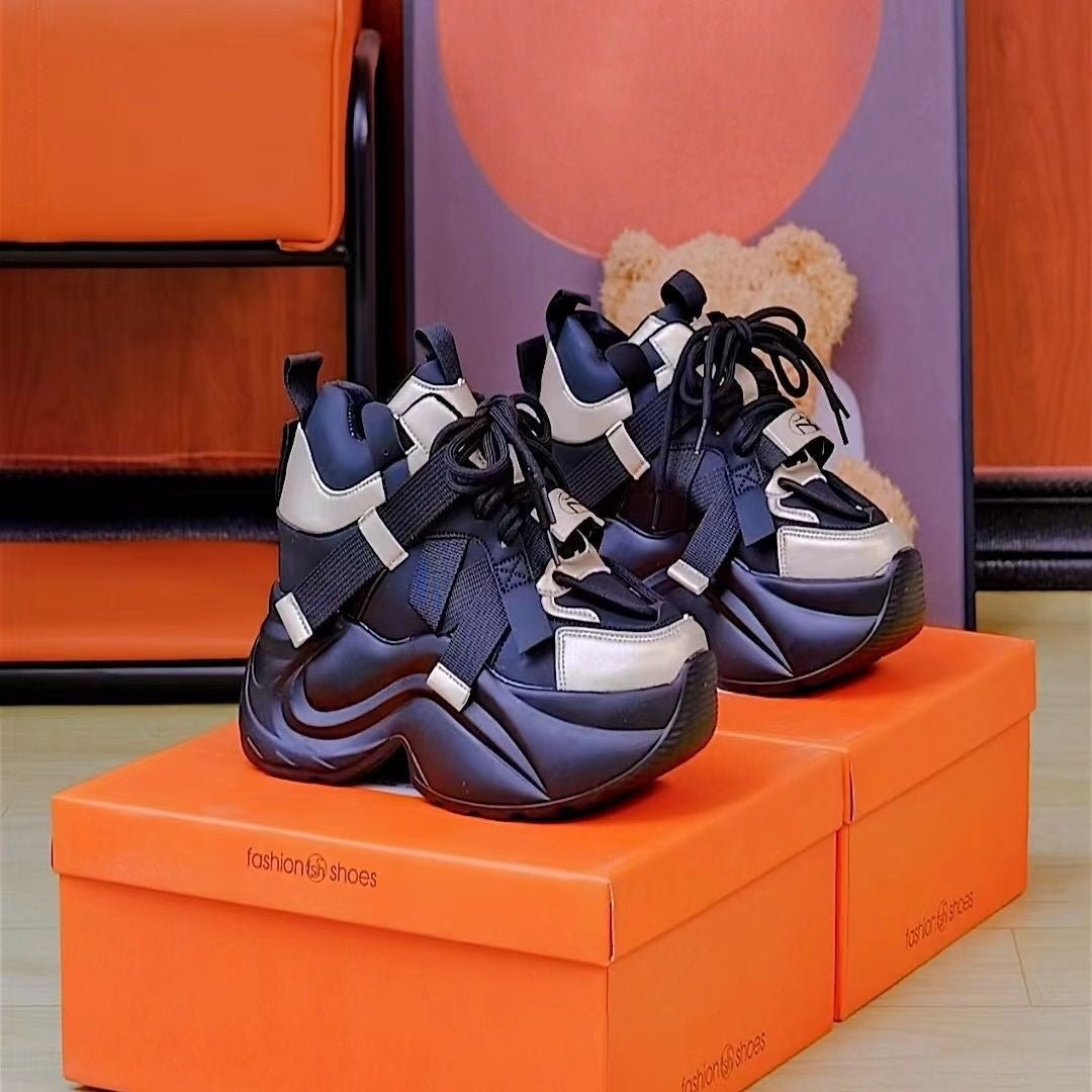 Sapatos femininos casuais salto alto com bloco de cor versátil estilo coreanno - fardyStore
