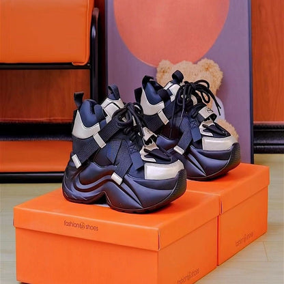 Sapatos femininos casuais salto alto com bloco de cor versátil estilo coreanno - fardyStore
