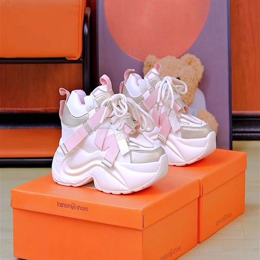 Sapatos femininos casuais salto alto com bloco de cor versátil estilo coreanno - fardyStore