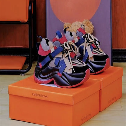Sapatos femininos casuais salto alto com bloco de cor versátil estilo coreanno - fardyStore