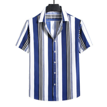 top de camisa de manga curta com listras soltas da moda masculina - fardyStore