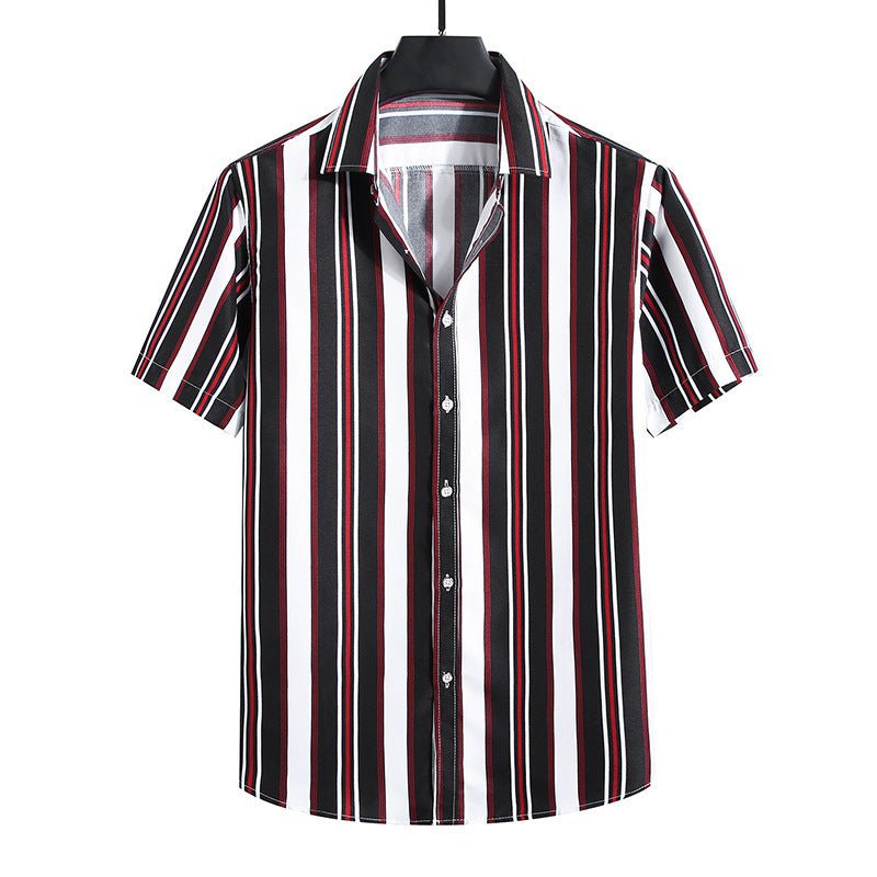 top de camisa de manga curta com listras soltas da moda masculina - fardyStore