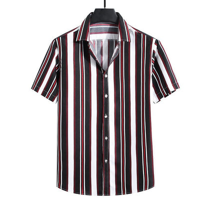 top de camisa de manga curta com listras soltas da moda masculina - fardyStore