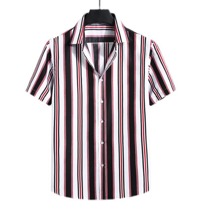 top de camisa de manga curta com listras soltas da moda masculina - fardyStore