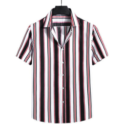 top de camisa de manga curta com listras soltas da moda masculina - fardyStore