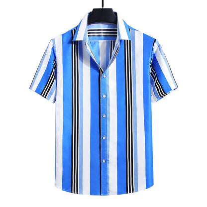 top de camisa de manga curta com listras soltas da moda masculina - fardyStore