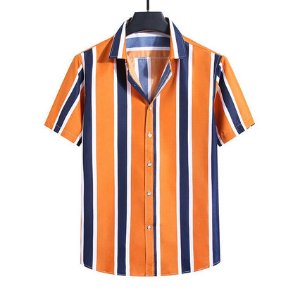 top de camisa de manga curta com listras soltas da moda masculina - fardyStore