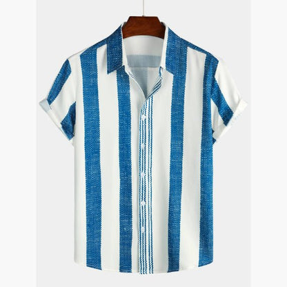 top de camisa de manga curta com listras soltas da moda masculina - fardyStore