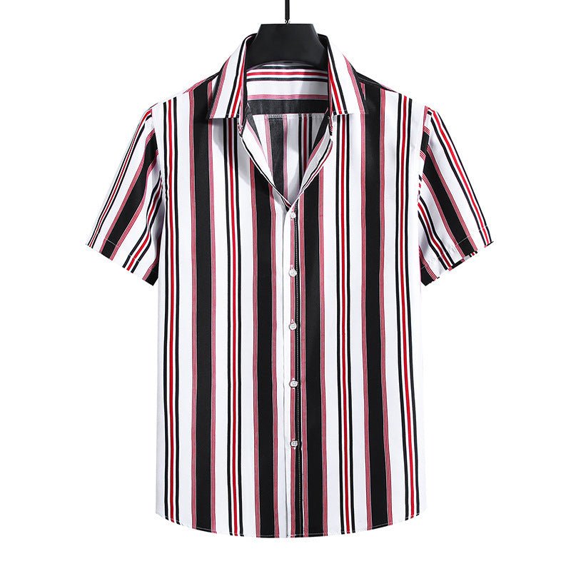 top de camisa de manga curta com listras soltas da moda masculina - fardyStore