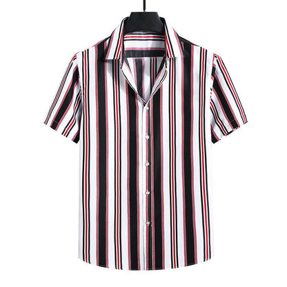 top de camisa de manga curta com listras soltas da moda masculina - fardyStore