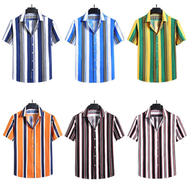 top de camisa de manga curta com listras soltas da moda masculina - fardyStore