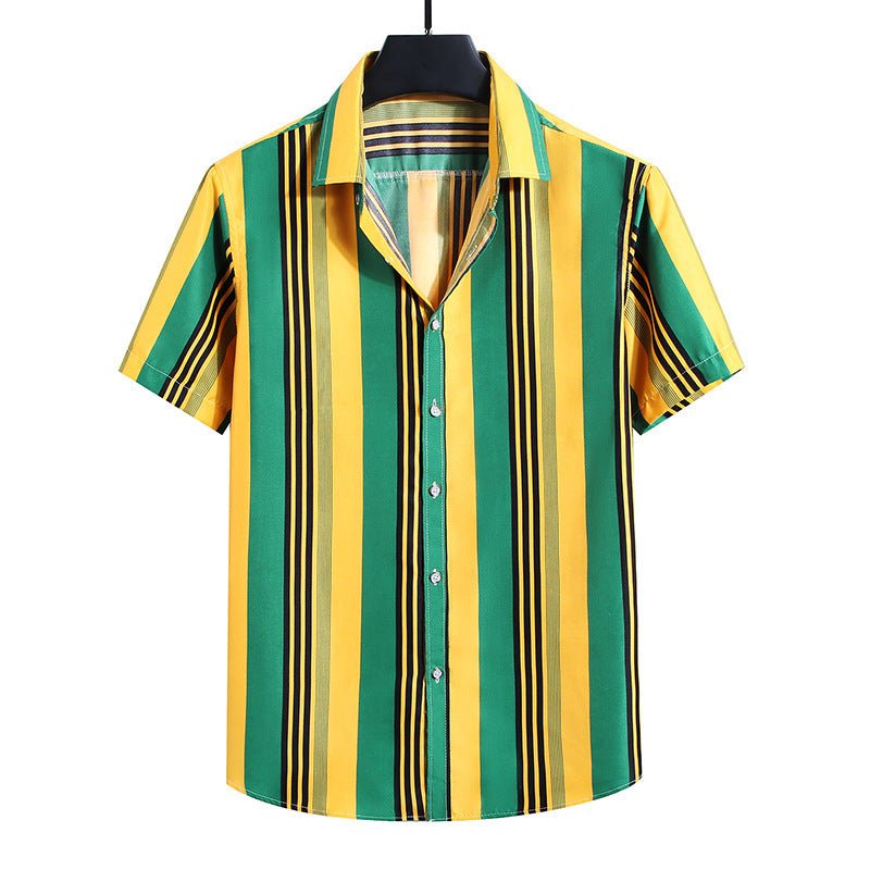 top de camisa de manga curta com listras soltas da moda masculina - fardyStore
