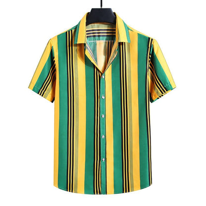 top de camisa de manga curta com listras soltas da moda masculina - fardyStore