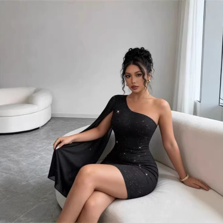 Vestido Elegante Assimétrico de Manga Longa — Sofisticação em Preto - fardyStore