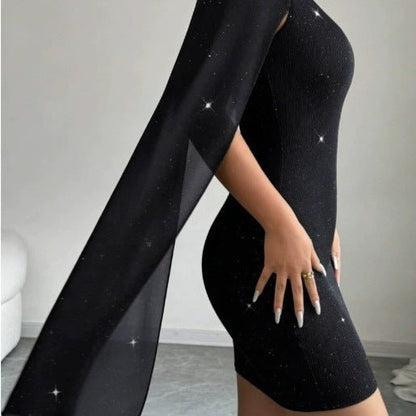 Vestido Elegante Assimétrico de Manga Longa — Sofisticação em Preto - fardyStore