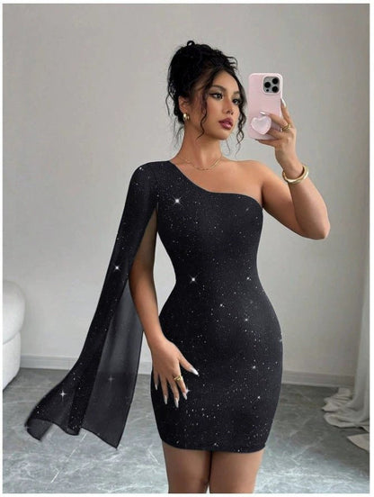 Vestido Elegante Assimétrico de Manga Longa — Sofisticação em Preto - fardyStore