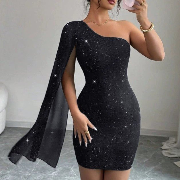 Vestido Elegante Assimétrico de Manga Longa — Sofisticação em Preto - fardyStore