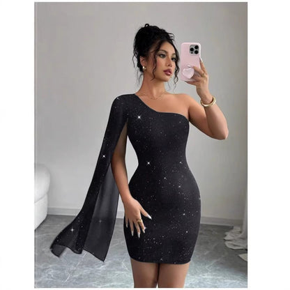 Vestido Elegante Assimétrico de Manga Longa — Sofisticação em Preto - fardyStore