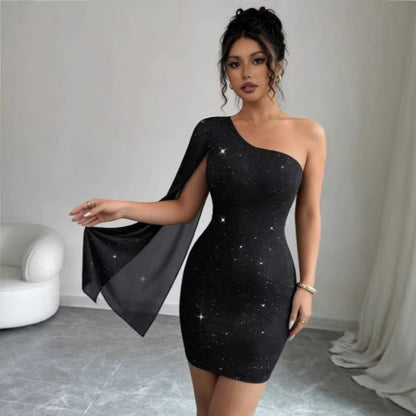 Vestido Elegante Assimétrico de Manga Longa — Sofisticação em Preto - fardyStore